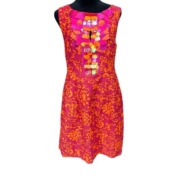 Nanette Lepore Embellished Pink Orange Linen & Silk  Dress Pockets Spring Summer - Picture 2 of 12